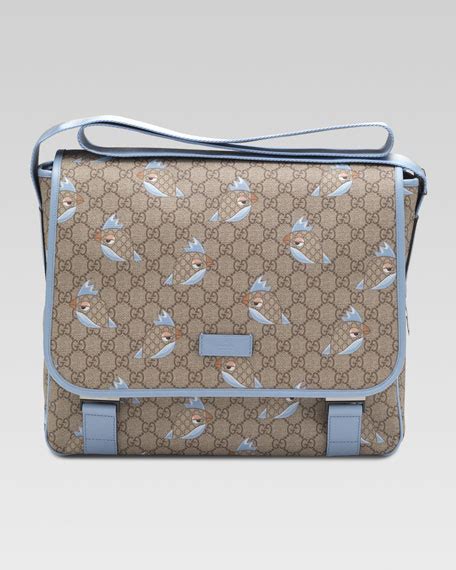 Gucci GG Zoo Birds Print Diaper Bag, Blue 